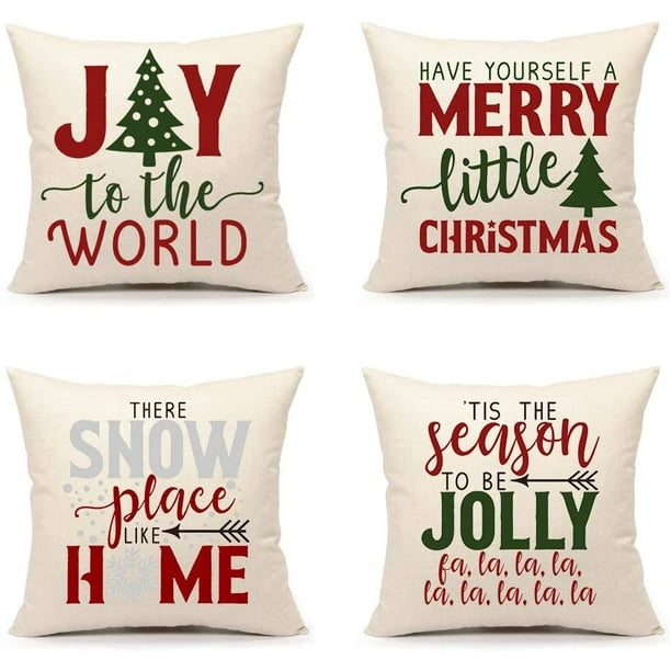 Ueerdand Christmas Pillow Covers 18/×18 Inch Set of 4 Black and Red Farmhouse Buffalo Plaid Pillow Covers Rustic Linen Pillow Case for Sofa Couch Holiday Christmas Decorations Throw Pillow Covers